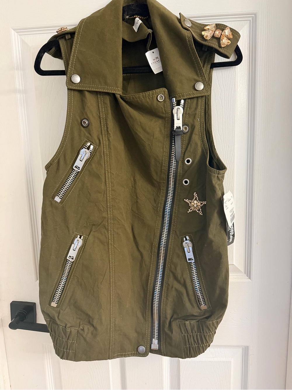 Coach Olive Green Embellished Utility Vest